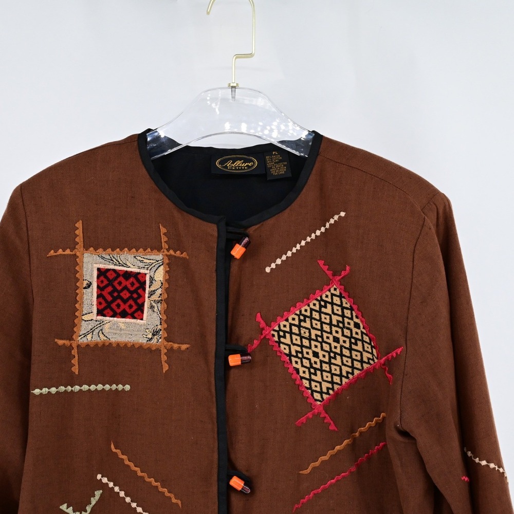 Vintage Cottage Core Patchwork Brown Embroidered … - image 2